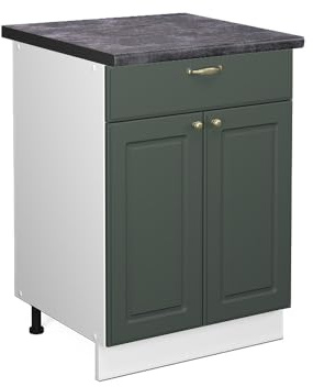 Vicco mobiletto base per cucina Fame-Line, Verde-oro Country House/Bianco, 60 cm con cassetto, PL Antracite