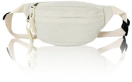 Bauchtasche Damen Cord, Umhängetasche Damen 34×15cm, Gürteltasche Hüfttaschen Bauchtasche Damen Klein mit Schultergurt Einstellbar Stilvolle und Praktische Bauchtasche für Lässige Ausflüge (Weiß)