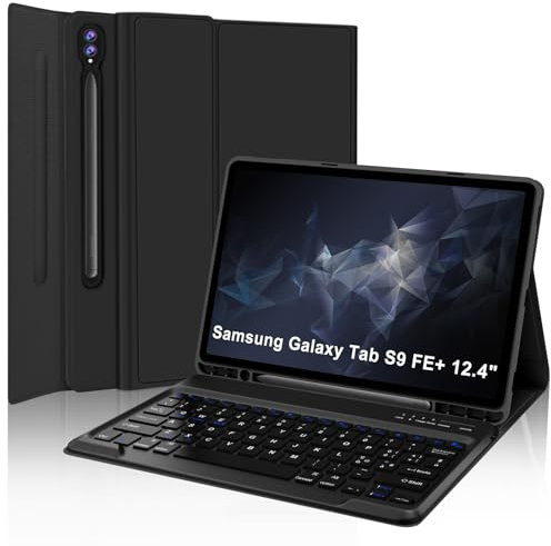 SENGBIRCH Tastiera Samsung Galaxy Tab S10 Plus 12.4, Cover Samsung tab 9FE Plus/S9Plus, Tastiera Italiano Rimovibile Bluetooth Layout Italiano per Galaxy Tablet S9FE+ 2023,Nero