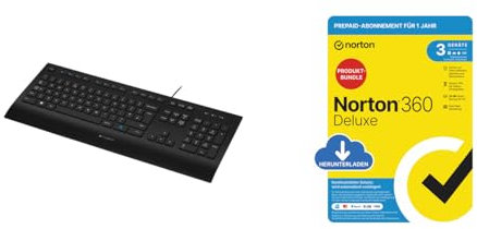 Logitech K280e Pro Kabelgebundene Business Tastatur - Schwarz + Norton 360 Deluxe 2024, Antivirensoftware für 3 Geräte
