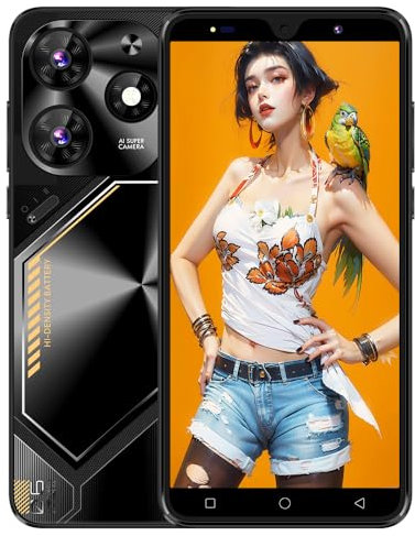 MsMga Smartphone Bon marché, 16GB ROM (Scalable to 128GB), 5.0 inch IPS Display, Android 9.0 OS, Dual SIM Dual Cameras,Face ID 3G Mobile Phones (Povo6 Neo-Black)