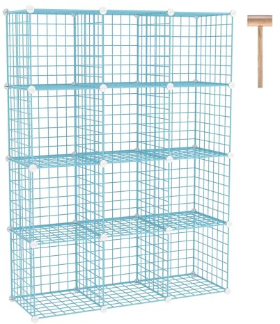 C&AHOME Drahtwürfel-Aufbewahrung, 12 – Würfel-Organizer aus Metall | modulare Regale, Schrank-Organizer, ideal für Zuhause, Büro, Wohnzimmer, 91 cm L x 32 cm B 122 cm H, Blau