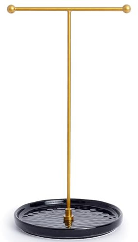 HQSHNY Schmuckständer Gold - 15 cm Keramikbasis x 30 cm Höhe Schmuckbaum, Schmuckhalter für Halsketten, Armbänder, Ringe, Ohrringe und Anhänger, Mitternachtsschwarz