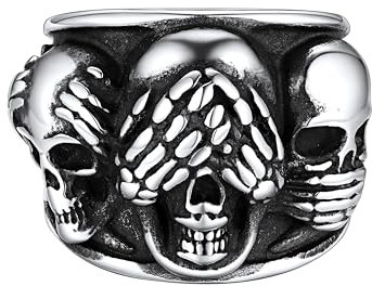 FaithHeart Edelstahl Biker Fingerring für Männer, Totenkopf Fingerring Größe 65, Vintage Skull Skelett Ringe für Papa Freunden