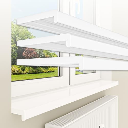 HEXIM Fensterbank bis 3 Meter Fensterbrett 20 x 80 cm (glanz) weiß Kunststoff PVC innen Innenfensterbank matt oder glanz DIN EN 13501-1 inkl. Seitenabschluss