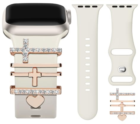 5ST Charms mit Armband Kompatibel für Apple Watch Armband 38mm 40mm 41mm, Metall Dekorative Glitzer Schmuck für iWatch Series SE 9 8 7 6 5 4 3 Ultra Damen (inklusive Armband)