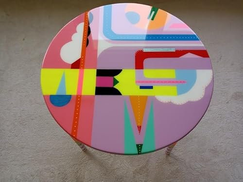 Generic Nachttisch, Couchtisch, rund, bunt, Boho-Stil, Kunstharz, Holz, Retro, Beistelltisch, Couchtisch (Durchmesser: 30 cm, Höhe: 19,5 cm)