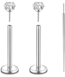 Candyfancy G23 Titan Piercing Stud 16G/18G/20G Lippenpiercing Tragus Helix Push In Flat Back Studs Cartilage Titan Piercing Schmuck 6/8/10MM Hypoallergen