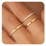 FUNEIA 3 Stück Ringe Gold Damen Frauen 14k Vergoldete Ring Wasserfest Set Dünner Goldene Ringe Statement Daumenring Fingerring Stapelring Zirkonia Schmale Ring Modeschmuck