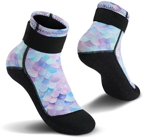 Yikayin Neoprensocken Kinder, 3mm Wassersocken Badesocken für Mädchen Jungen, Rutschfest Warmhaltend Tauchsocken Strandsocken für Strand Pool Wassersport - Lila 31-33
