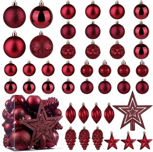 Christmas Ball Baubles Decoration Tree Ornaments including Balls Stars and a Tree topper Shatterproof Xmas Hanging 43 Pieces Set Home Office Outdoor indoor (Fuchsia Pink, 43pc)