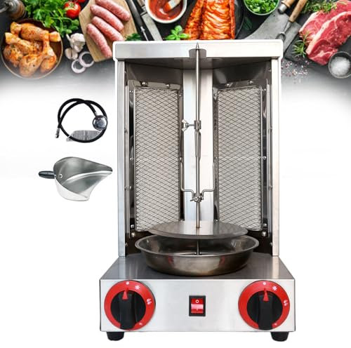 pedenencelia Máquina Parrilla,con Pala,Acero Inoxidable,Calefacción Giratoria 360°, Asadores Gas Gyro,Asador Vertical Giratorio para El Hogar,para Uso En La Cocina del Hogar del Restaurante