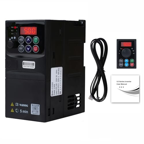 2.2KW Inverter per motori trifase 220V Ingresso monofase 220V Uscita trifase 220V Variatore di frequenza VFD quadro elettrico rimovibile modello V3-222EE (con cavo di prolunga da 1,5m)