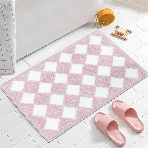 APROPHIC Tapis de Bain en Grille, Tapis Douche Absorbant Antidérapant, Microfibre Moelleuse, pour Douche, Baignoire, Lavabo, Décoratif, Lavable en Machine, 50 x 80 cm, Rose