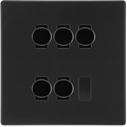 BG Matt Black Screwless Flat Plate 5 Gang Trailing Edge LED Dimmer Light Switch 2 Way Custom Switch