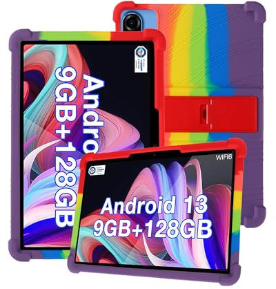 Silicone Tablet Case for DOOGEE U10 2025 10.1 inch Kids Friendly,Shockproof, Anti-scratch, Adjustable Stand, and Soft Silicone Cover,Rainbow