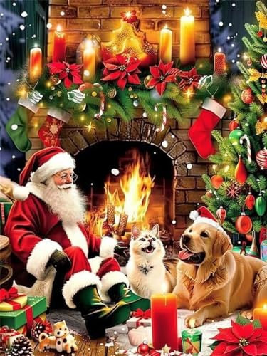 5D Weihnachten Diamond Painting Erwachsene Groß 80x110cm, Diamant Painting Bilder Kinder, DIY Full Drill Cross Stickerei Malerei Kits, Diamond Painting Bilder Weihnachtsmann Set für Deko Wanddeko B-4