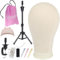 Leeven 22 Inch Wig Stand Tripod with Canvas Wig Head Poly Manikin Head for Making Wigs Adjustable Tripod Wig Head Stand Canvas Block Head Wig Making Accessories