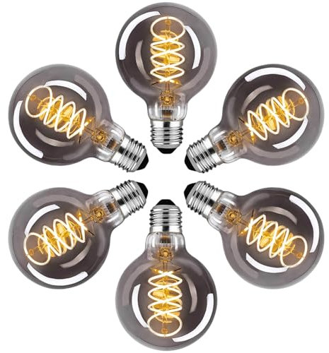 Edison Vintage Glühbirne E27, E27 LED Vintage Dimmbar 4W Warmweiss Filament Lampe Retro Glühbirne LED Birne Ideal für Dekorative Nostalgie und Retro Beleuchtung, Rauchgrau Glas- 6 Stück(G80YHS)