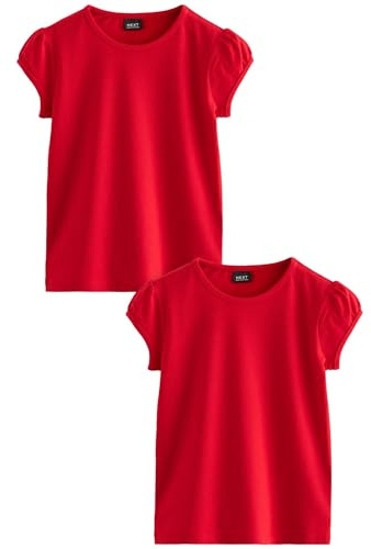 NEXT Mädchen T-Shirts mit Puffärmeln, 2er-Pack Rot Numeric_140