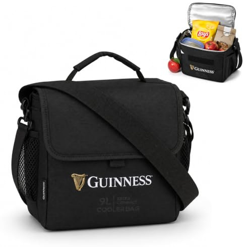 Guinness Lunch Bag 9L – Insulated Cooler Bag for Adults | Compact Lunch Box with Bottle Holders | Ideal for Work, Travel, Picnic & Beach | Official Guinness Shoulder Cooler Bag