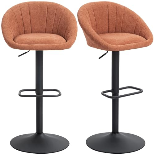 HOMCOM Bar Stools Set of 2 Swivel Upholstered with Footrest Orange
