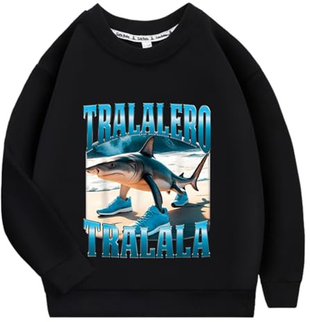 YuanDiann Tralalero Tralala Sweat-shirt pour enfant Automne Hiver Italien Brain Rouge 100 % coton Pull à col rond Pull imprimé amusant pour garçons et filles Cadeau Top