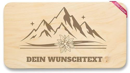Shirtracer Frühstücksbrettchen Holz personalisiert Berge Edelweiß Text | Holz, 22x12, Wandern, Trekking, Bergliebe, Wanderliebe