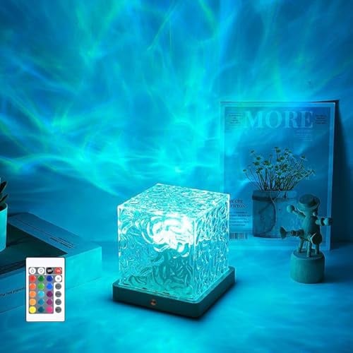 Justup LED Sternenhimmel Projektor with Holzsockel, 16 Farben Wave Lamp mit Touch/Fernbedienung, Wasserwellen Lamp Polarlicht Lampe für Schlafzimmer Party, Geschenke für Kinder (11×11×11,5cm)