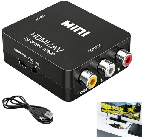 HDMI to RCA Converter, HDMI to AV Converter Adapter, HDMI to CVBS Composite Video Audio Adapter for Connecting Devices to Old TV Monitor Supports PAL NTSC Input up to 1080P USB Powered Analog Output