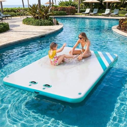 Aufblasbare Schwimmplattform Für Pool – Robuste BadeinselPVC – rutschfeste Wasserplattform Mit Tragetasche – Für Strand, See & Boot 300x300cm