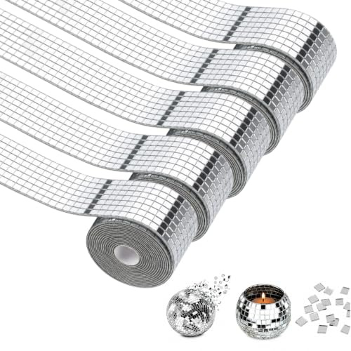 8000 Stück Spiegel Mosaik selbstklebend, 5 Rollen Glasmosaike (5x5 mm) | Spiegel Mosaik Fliesen für Disco Kugel DIY, Möbel & Wanddeko