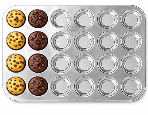 immer Mini-Muffin Baking Tray 24 Cups Stainless Steel, Uncoated PFAS-Free 18/8 Stainless Steel Dishwasher Safe