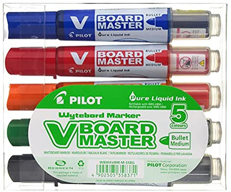 PILOT V-Board Master, Whiteboardmarker mit Rundspitze, 5er Set (Schwarz, Rot, Blau, Grün, Orange)