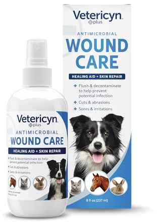 Vetericyn Plus Dog Wound Care Spray | Healing Aid and Skin Repair, Clean Wounds, Relieve Dog Skin Allergies, Safe for All Animals. 8 Ounces