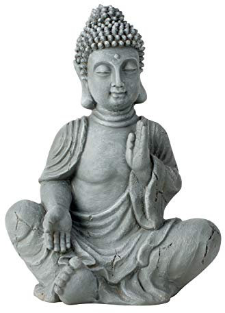 MF Zeitlose Ruhe - Sitzende Buddha Skulptur in Grau, Harmonie und Stil für jeden Raum