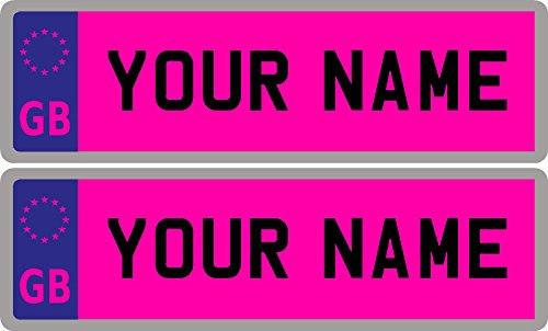 2 x Personalised Self-Adhesive Pink 14 x 4 cm Number Plate Stickers For Childrens Kids Ride on Car, Bike, Bedroom Doors, Wheelchair, Mobility Scooter by Ellis Graphix
