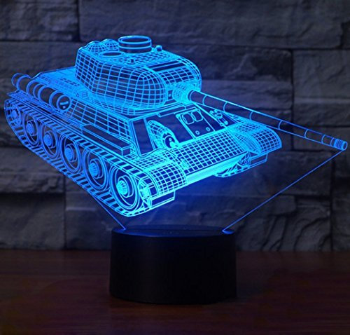 KINGCOO 3D Tisch Nachttischlampen, 3D Optische Visualisierung LED Licht USB Schreibtischlampen Stimmungslichter Touch Schreibtisch 7 Farbwechsel Atmosphäre Lampe (Panzer)