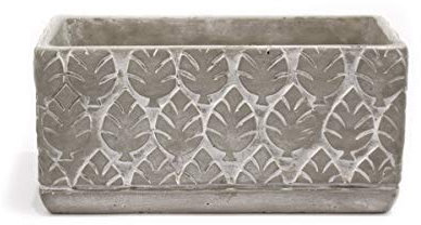 NOOR Living Pflanzschale Beton Optik grau Blätter 3D Haptik rechteckig 24,5x11,5x12cm