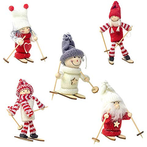 Petalum Weihnachten Kinder Geschenk Stoffpuppe mit Strickmütze 5 Stücke Süß Schneemann Weihnachtsdeko Kleine Weihnachten Anhänger Weihanchtsbaum Christbaum Deko
