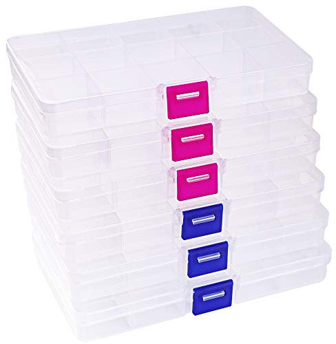 Lamondre 6 Stück Fächer Aufbewahrungsbox,sortierboxen für kleinteile,aufbewahrungsbox plastik schmuckx Einstellbar Sortimentskasten Klar Sortierboxen für Kleinteile Schmuck Ohrringe