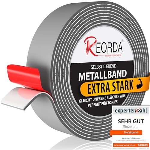 REORDA Metallband selbstklebend Grau - Ideal für Tonies®-Figuren & -Regale - Magnetband für Magnete I Ferroband I Magnetband selbstklebend I Eisenband (10m)