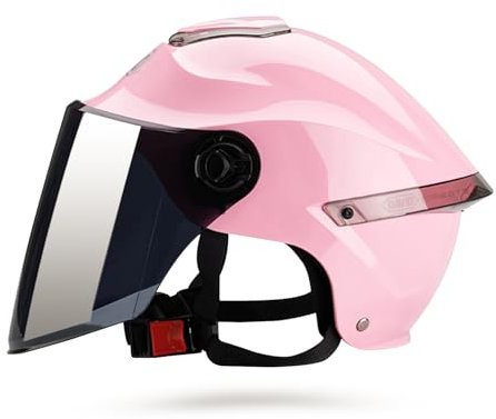 Galatée Halbhelm Für Erwachsene Mit Visier, 709abs-Schale Kombiniert Mit Eps-Pufferschicht, Belüftetem Und Herausnehmbarem Innenfutter Für Besseren Schutz Beim Fahren(Rosa, Braune Linse