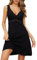 Mnemo Femme Pyjama Sexy Chemise de Nuit Dentelle col en V, Noir, L