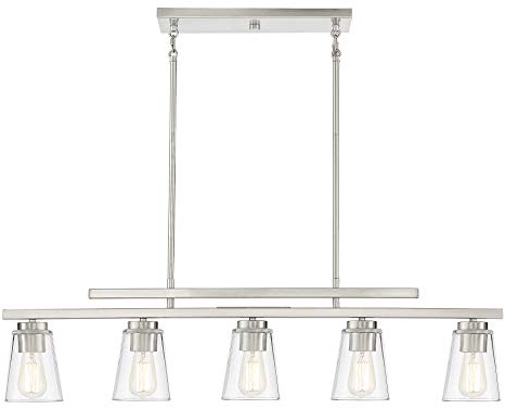 Savoy House Calhoun 40 in. W x 10 in. H 5-Light Satin Nickel Linear Chandelier with Clear Glass Shades 1-1023-5-SN