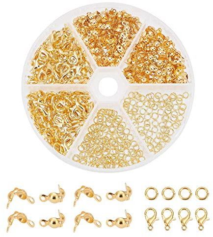 PH PandaHall 500pcs Jewellery Making Supplies 100pcs Gold Lobster Claw Clasp Jewellery Clasp 200pcs 4mm Open Jump Ring 200pcs Bead Tips Knot Covers for Bracelet Closures Earring Necklace DIY Craft