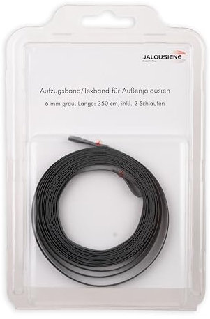 Jalousiene® Texband für Außenjalousien 6 x 0,33 mm – Aufzugsband inkl. 2 Schlaufen (350 cm, Grau) – UV-beständig, wetterfest & reißfest – Ersatzband für Raffstore & Jalousie