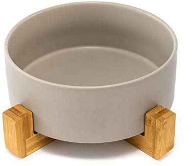 SPUNKYJUNKY Gamelle en céramique avec Support en Bambou pour Chat et Chien (1800ml, Gris)