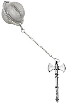 Dekorative Miniatur H9 Römische Doppelaxt feines englisches Zinn auf einem Tee-Ei aus Edelstahl