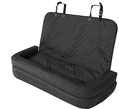 PillowPrim Hundeautositz, Hundedecke Auto rückbank, Transportbox Katze, Hundebox, Hundekorb, Hundegeschirr, Hundebett, Hundekörbchen, Schwarz Skaj, 42x55cm